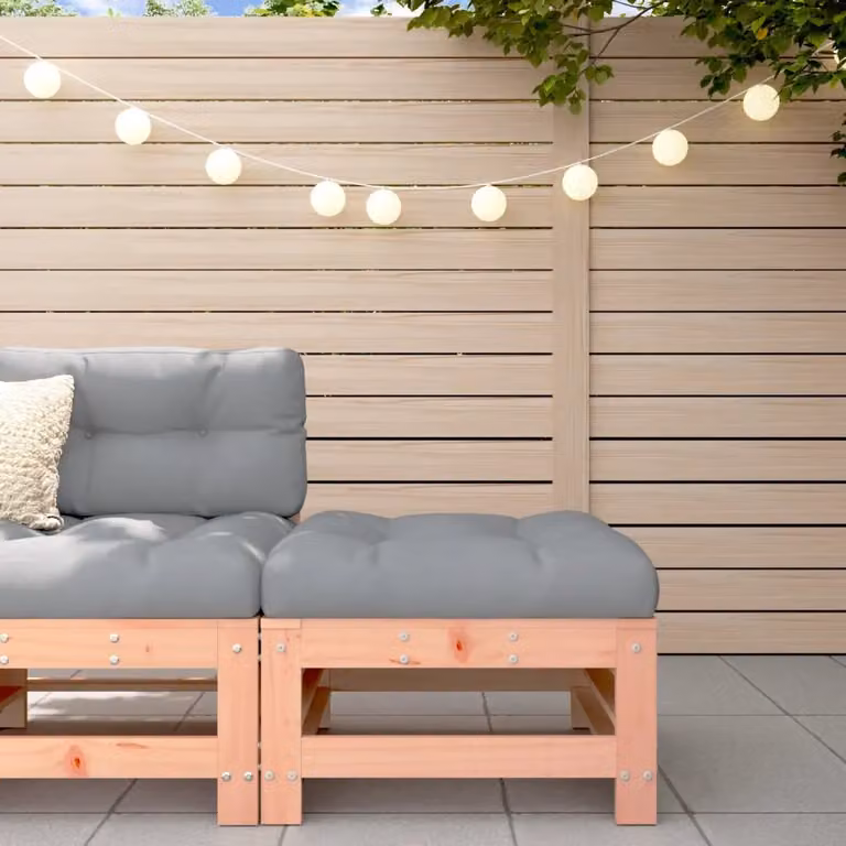 vidaXL Poggiapiedi da Giardino in Legno di Douglas con Cuscini, Marrone e Grigio