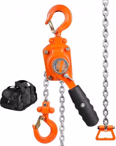 Paranco a catena manuale VEVOR in acciaio al carbonio arancione, capacità di carico 0,25 T, altezza di sollevamento 1,4 m e forza di trazione 140 N