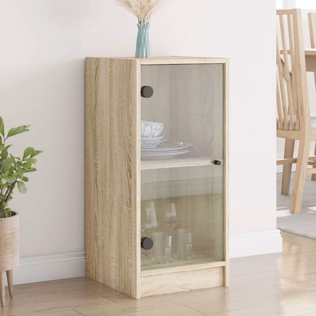 Mobile con Ante in Vetro vidaXL in Rovere Sonoma, L 35 cm, P 37 cm, H 75,5 cm