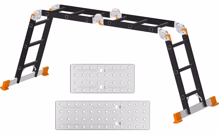 Scala multifunzione in alluminio, altezza 3,4 metri, 4x3 gradini, stabile, colore arancione