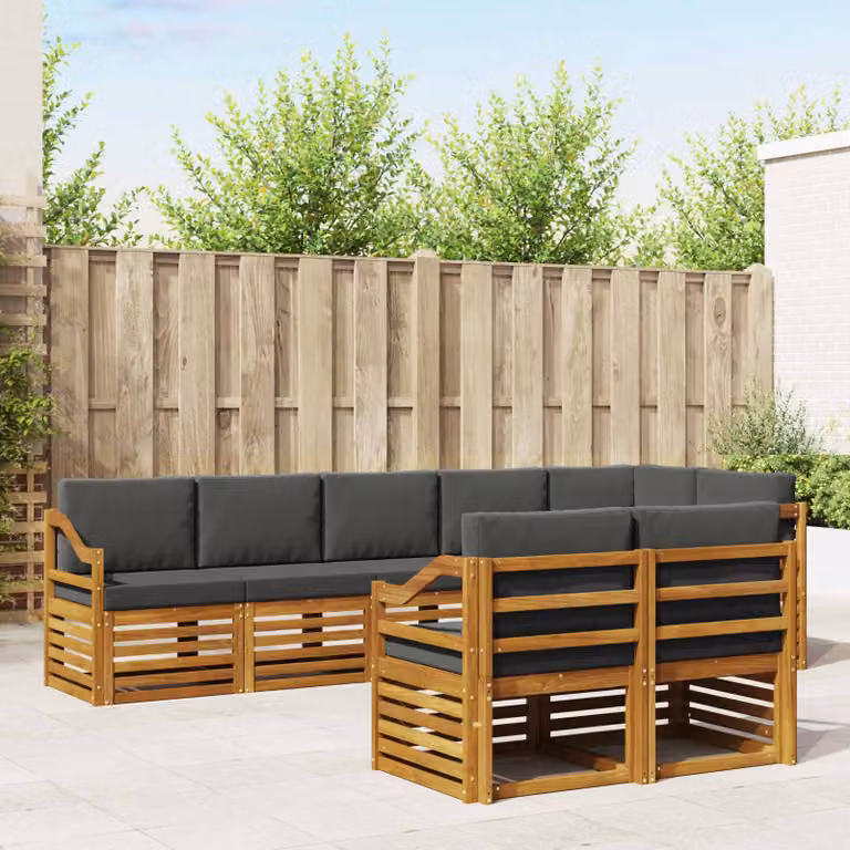 Set di divani da esterno vidaXL 8 pz in legno di acacia con cuscini beige e antracite in poliestere resistente ai raggi UV