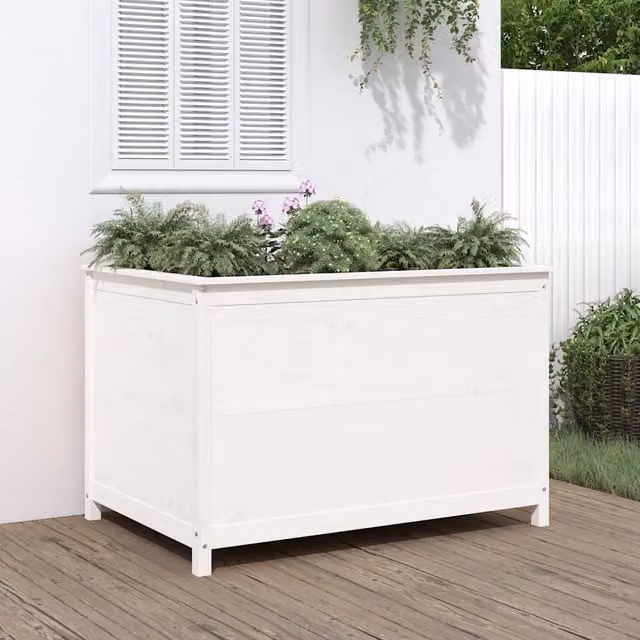 Fioriera Rialzata Design Mania in Legno di Pino Massello Bianca per Giardino e Terrazzo L: 119,5 cm, P: 82,5 cm, H: 78 cm