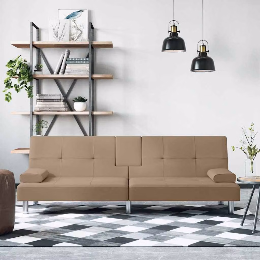 vidaXL Divano Letto Moderno in Similpelle Colore Cappuccino/Beige con Portabicchieri