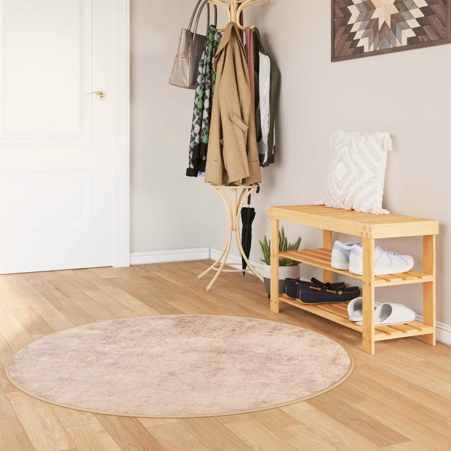 Tappeto Runner MARSA vidaXL Beige, Design Astratto Moderno, Lavabile e Antiscivolo, L/P: 120 x 120 cm