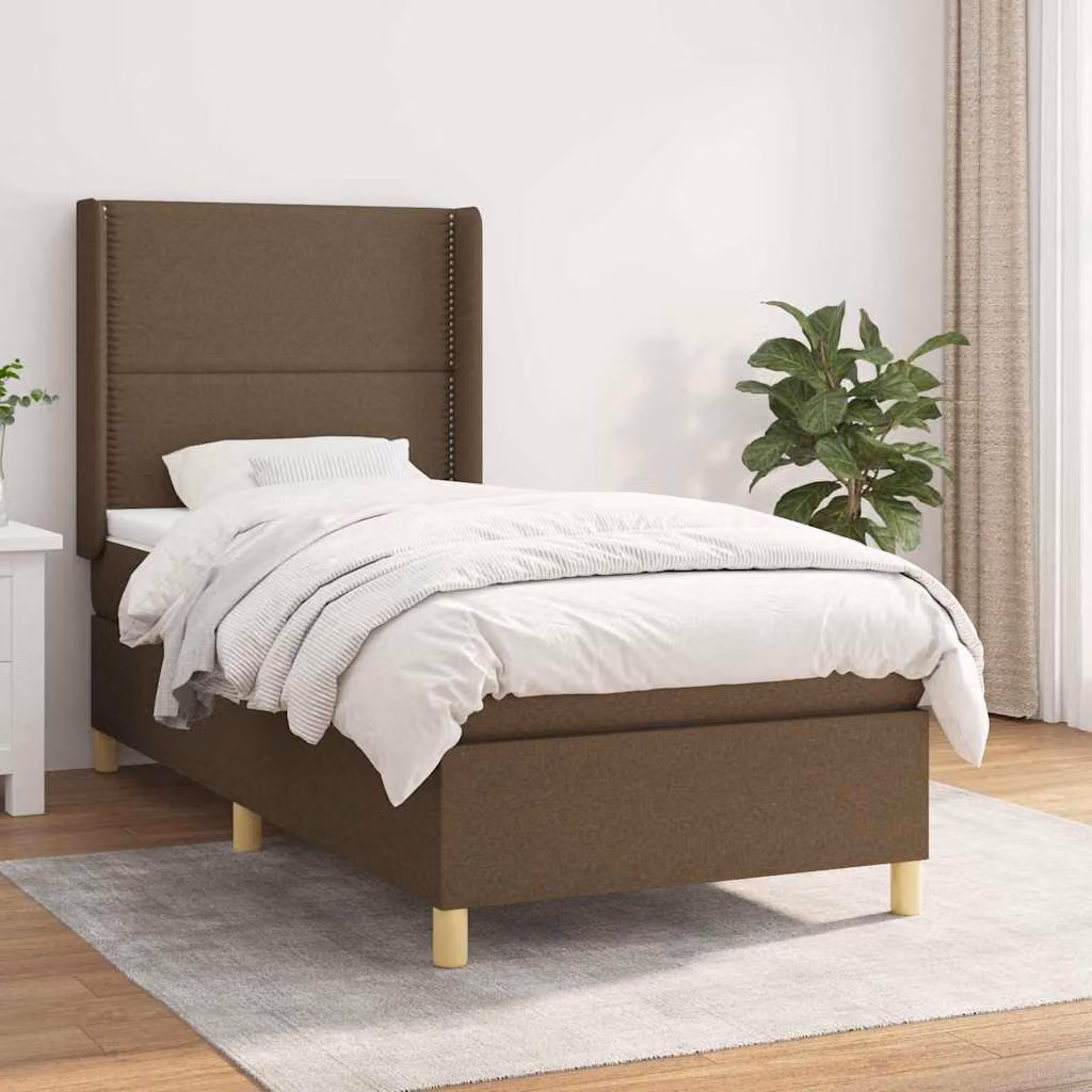 vidaXL Letto a Molle con Materasso Ibrido in Tessuto Marrone e Bianco L/P/H: 90 x 190 cm