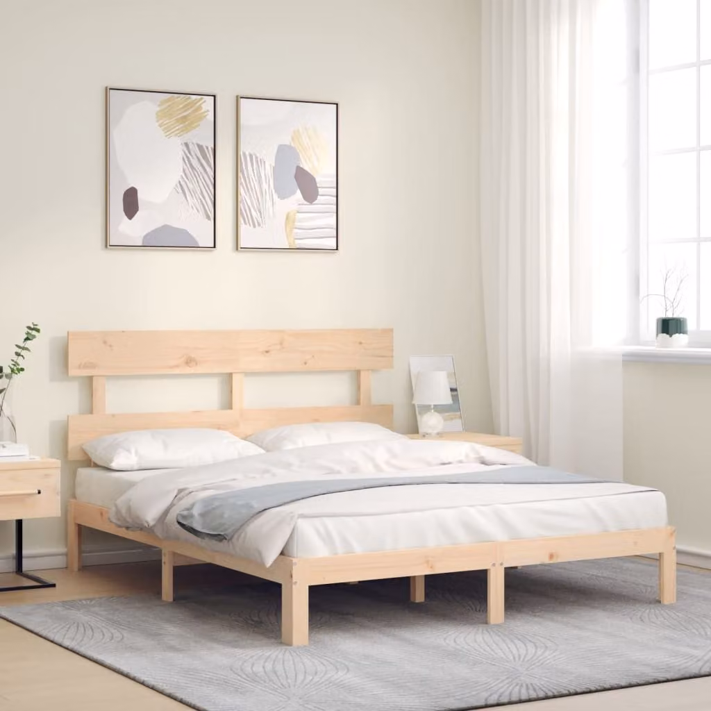 vidaXL Giroletto in legno massello di pino con doghe fisse, L/P/H: 203.5 x 160 x 81 cm