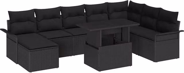 Set Divano da Giardino Moderno vidaXL a Forma di L in Acciaio Verniciato Nero con 9 Pezzi e Contenitore per Cuscini – 2