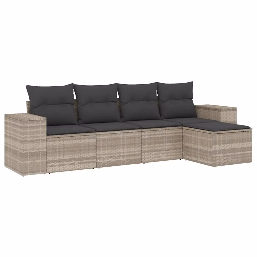 Set Divano da Giardino a L vidaXL in Polyrattan Grigio con 5 Cuscini Imbottiti e Coperture Rimosse – 2