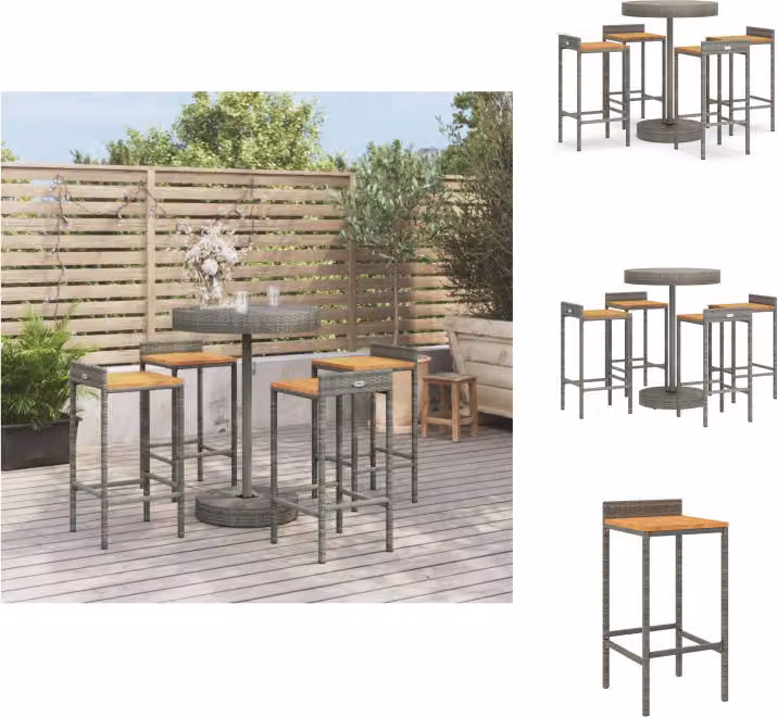 vidaXL Set bar da giardino 5 pezzi in poly rattan grigio e legno massiccio di acacia - Set di mobili da giardino
