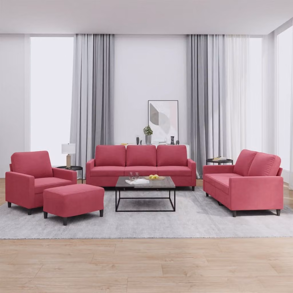 Maison Exclusive - Set divano 4 pezzi con cuscini in velluto bordeaux