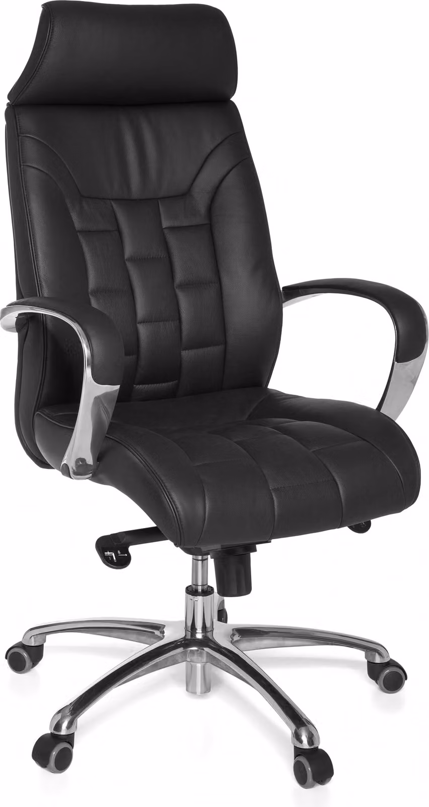 Sedia da ufficio in vera pelle nera, fino a 120 kg, sedia da scrivania con funzione basculante, poltrona da ufficio per dirigenti, con braccioli, sedia girevole, taglia X-XL