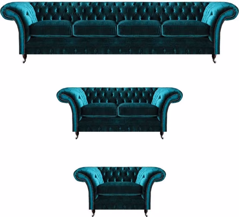 Grüne Chesterfield Textil Garnitur Wohnzimmer Designer Sofa Set 3tlg