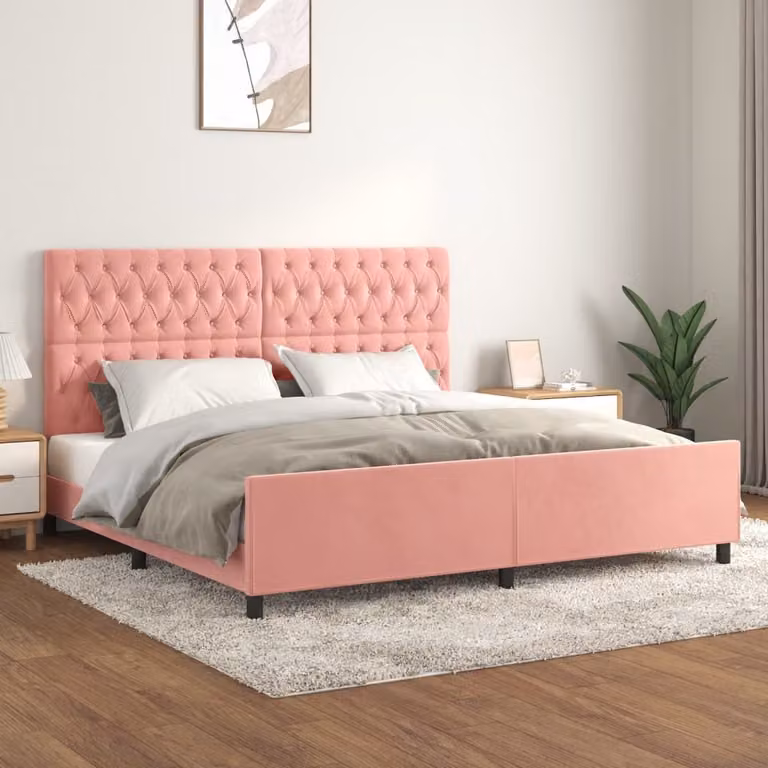 The Living Store Struttura letto con testiera rosa 200x200 cm in velluto