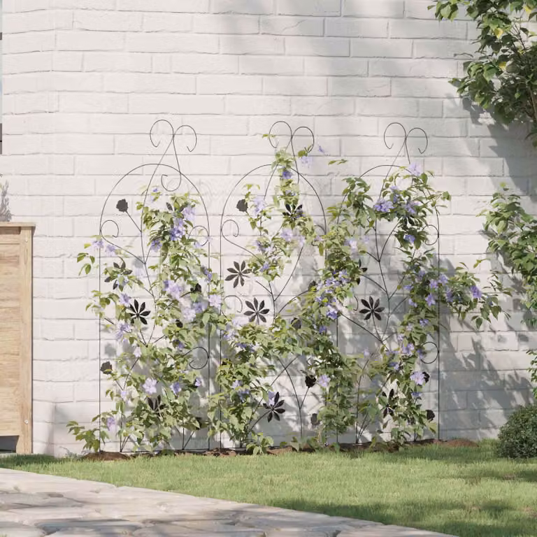 Set di 3 recinzioni per giardino vidaXL in acciaio nero, H: 112 cm, L: 39,5 cm