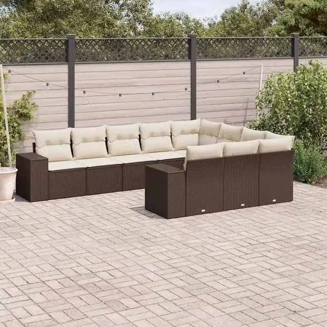 Set Divani da Giardino 10pz con Cuscini in Polyrattan Marrone 3255430