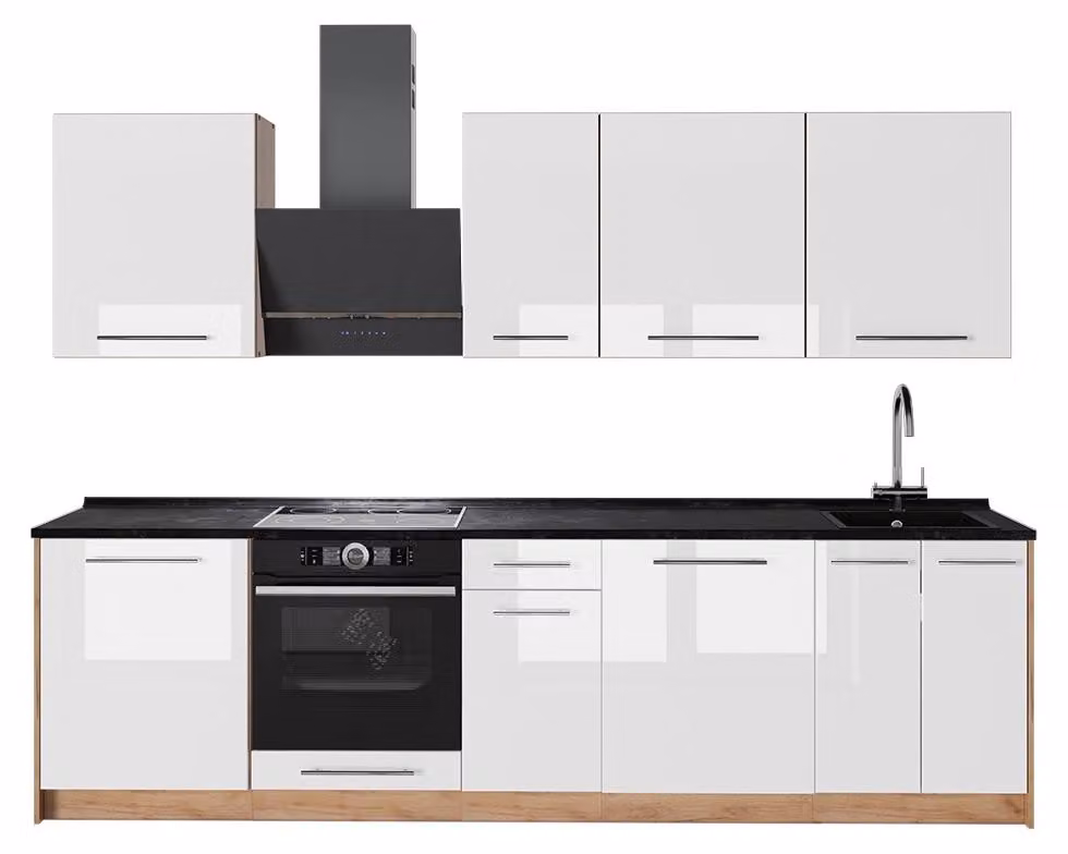 Cucina componibile Vicco Fame-Line Bianco lucido/Rovere dorato 280 cm, PL Antracite, Model 64208