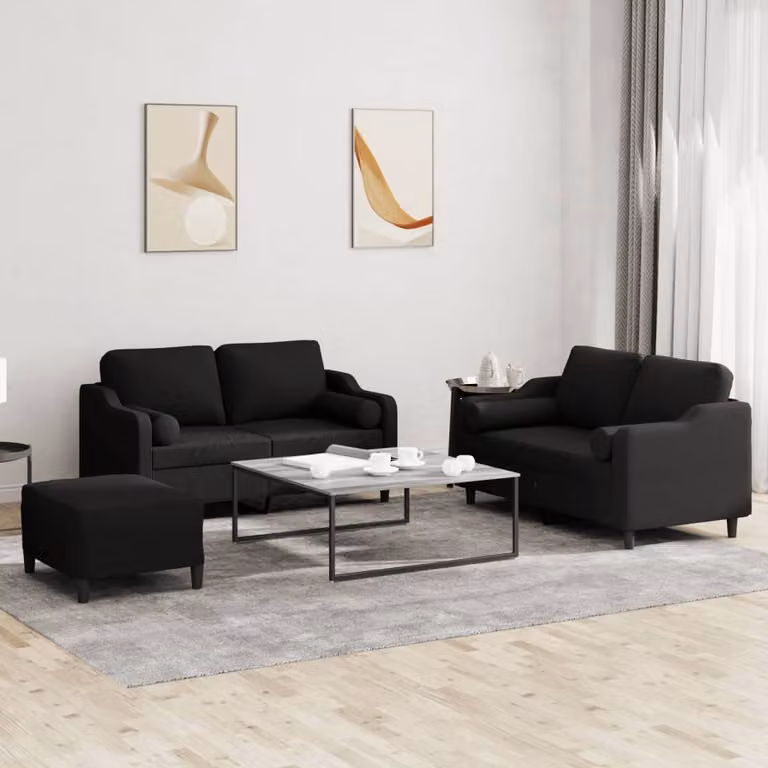 Maison Exclusive - Set divano a 3 pezzi con cuscini in tessuto nero