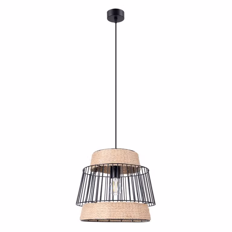 Lampada a sospensione BRILO 1xE27 15W acciaio/corda 137x35x35cm Sollux Lighting