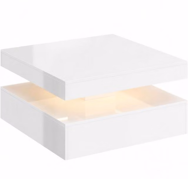 Tavolino da salotto HOMCOM con LED RGB 7 colori, vano aperto e telecomando, Bianco lucido, L 78 x P 78 x H 40 cm