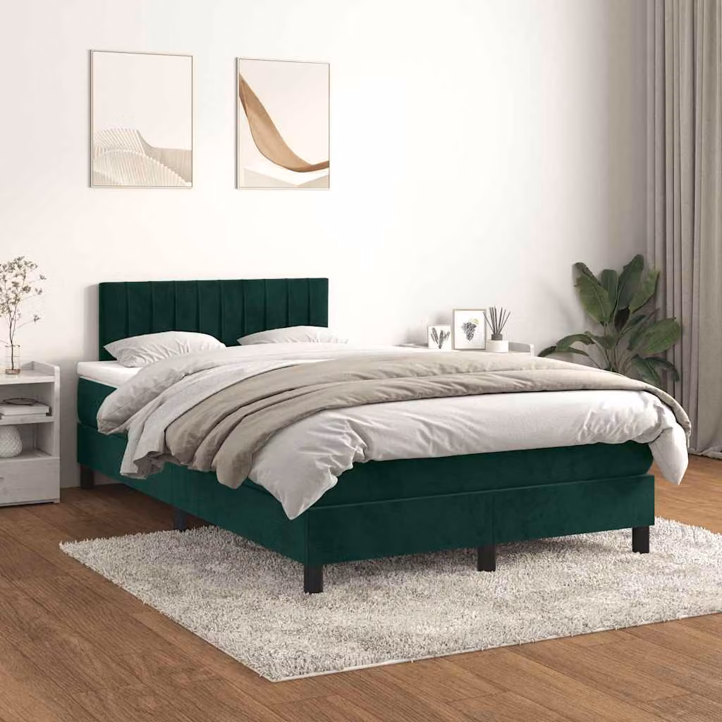 vidaXL Letto Ibrido con Giroletto a Molle e Materasso in Velluto Verde Scuro, L/P: 120 x 200 cm