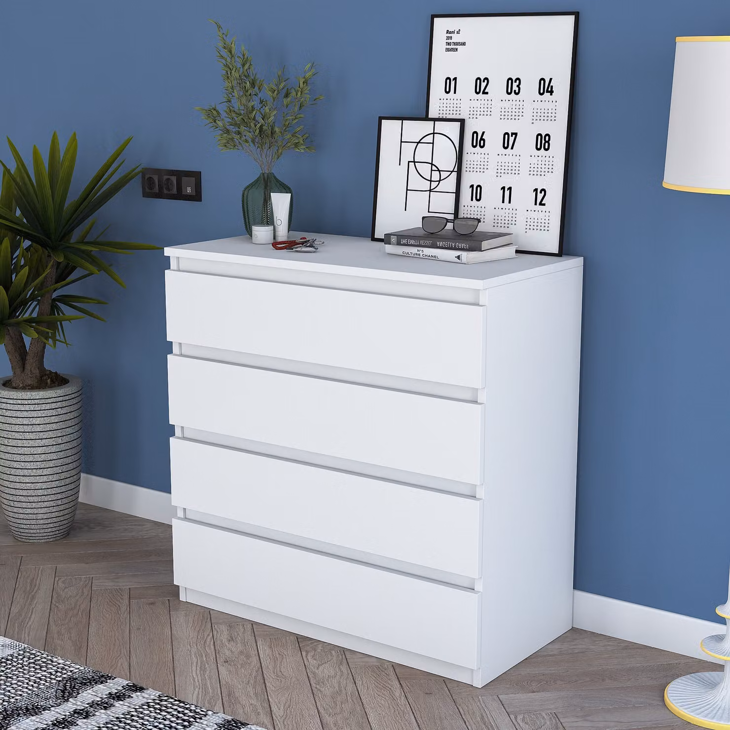 Skye Decor, BE102 - 2431, cassettiera, bianco, pannello truciolare rivestito al 100% in melamina di classe E1, 80 x 47 x 97,8 cm