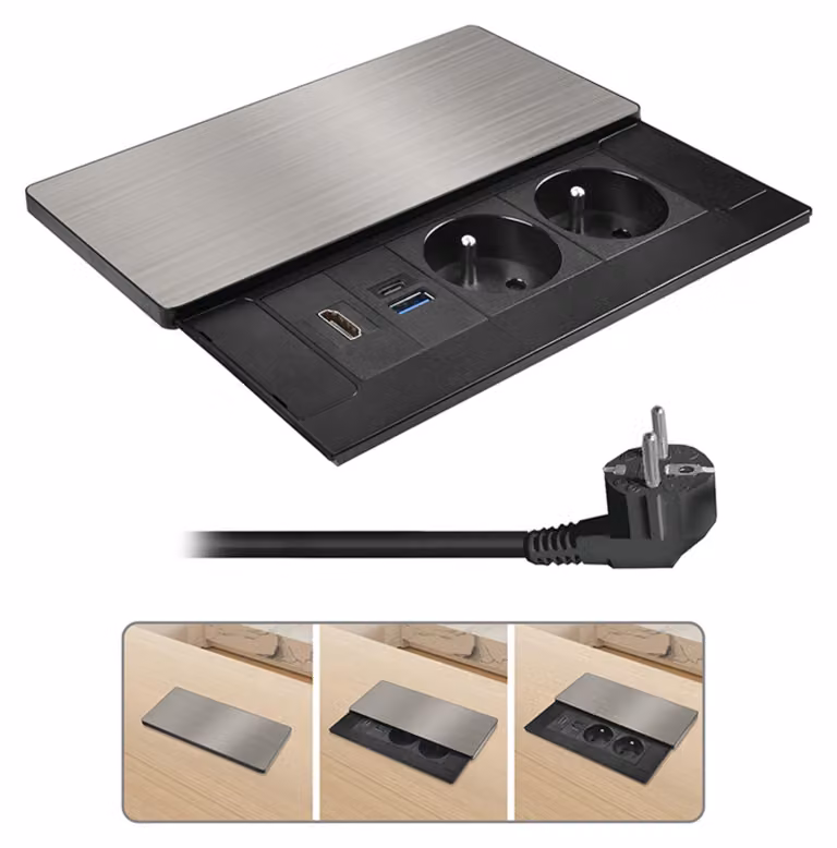 Solight Ciabatta integrata con coperchio scorrevole, 2 prese, HDMI, USB A+C 20 W PD, 2 m, argento PP128C-PD20-HDMI
