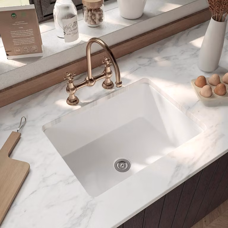 Lavello da cucina - Modello DV-1K515, porcellana - Vasca singola - 1 foro per rubinetto - Senza miscelatore - 61 x 47 x 28,5 cm - Resistente ai graffi