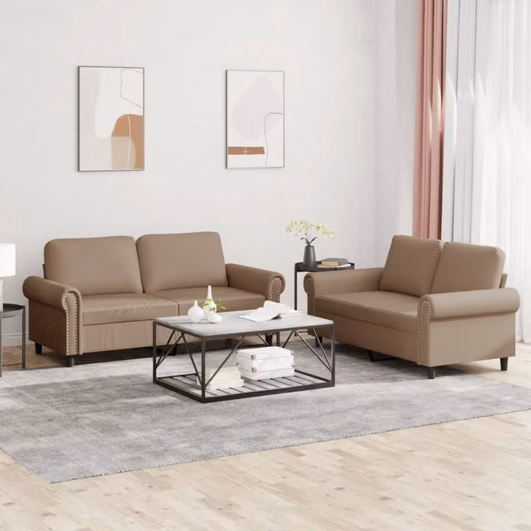Divano componibile Maison Exclusive, 2 posti, con cuscini, rivestito in ecopelle color cappuccino
