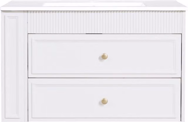 Mobile bagno sospeso 81 cm bianco lucido con lavabo in ceramica; cassetti e vano laterale