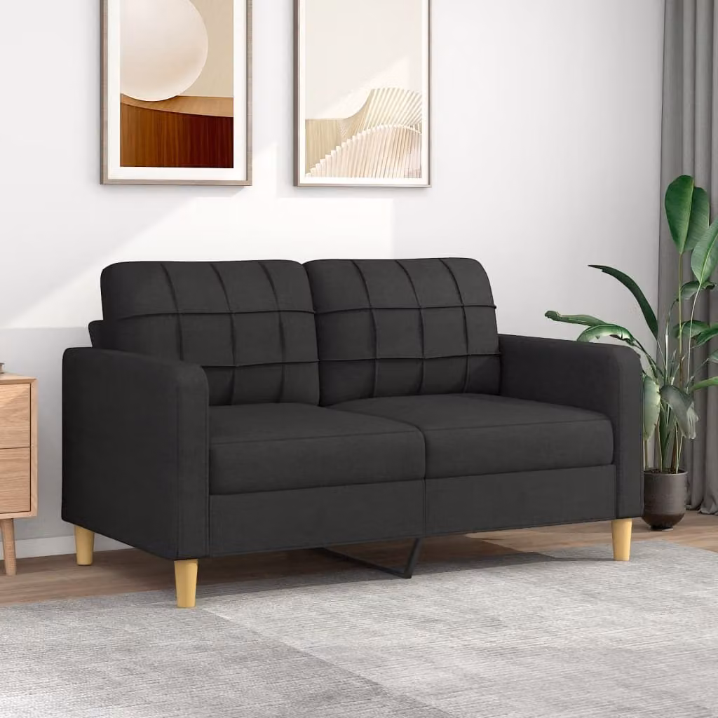 Divano esclusivo, due posti, colore nero, 140 cm, rivestito in tessuto