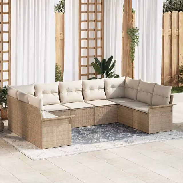 Set Divano da Giardino a L vidaXL in Polyrattan Beige con Cuscini e Struttura in Acciaio – 1