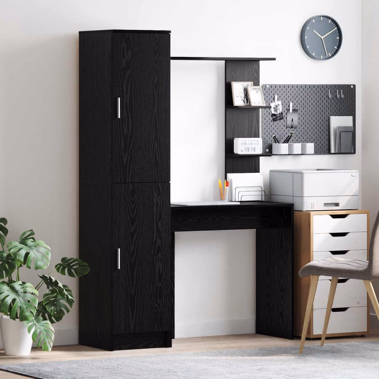Set di scrivania con 2 scaffali da ufficio vidaXL in MDF laminato, colore Rovere e Nero, L: 168,0 cm x P: 113,5 cm x H: 43,57 cm