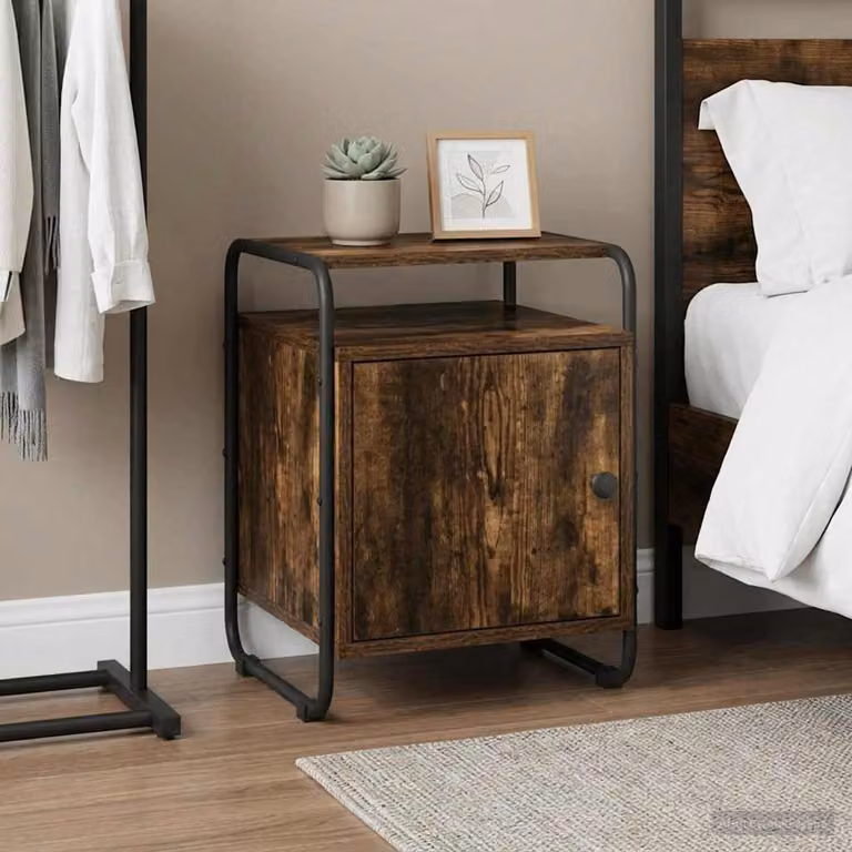 Armadio da notte vidaXL in legno ingegnerizzato e metallo, colore rovere fumo e nero, design moderno