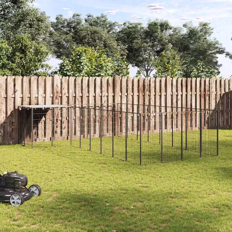 vidaXL Gabbia per Cani in Acciaio Nera e Argentata con Superficie Resistente alle Intemperie