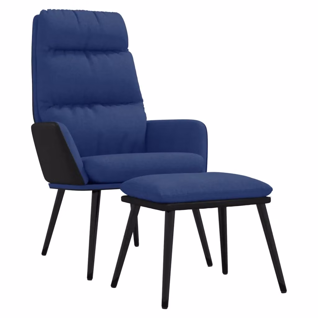 Poltrona Relax con Sgabello vidaXL in Tessuto e Similpelle Blu – 2