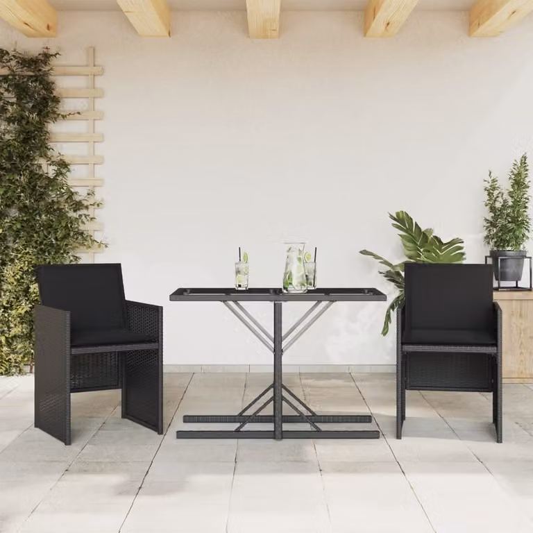 Maison Exclusive - Set da bistrot 3 pezzi con cuscini Nero Poly Rattan
