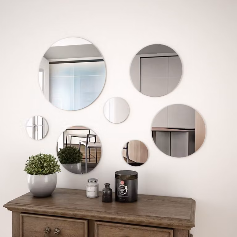 Set di 7 specchi da parete circolari in vetro vidaXL, colore argento, diametro: 21 cm