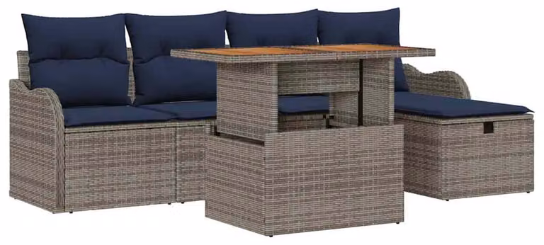 Set di divani da giardino, 6 pezzi, colore grigio, in rattan sintetico