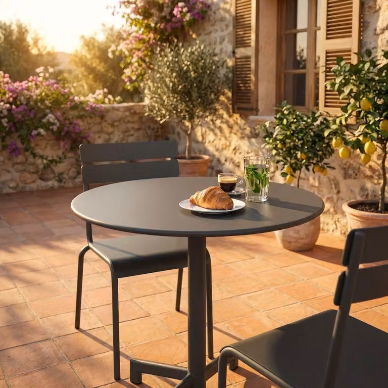 Milani Home - tavolo da giardino rotondo, Opera, diametro 60 cm, in acciaio, taupe