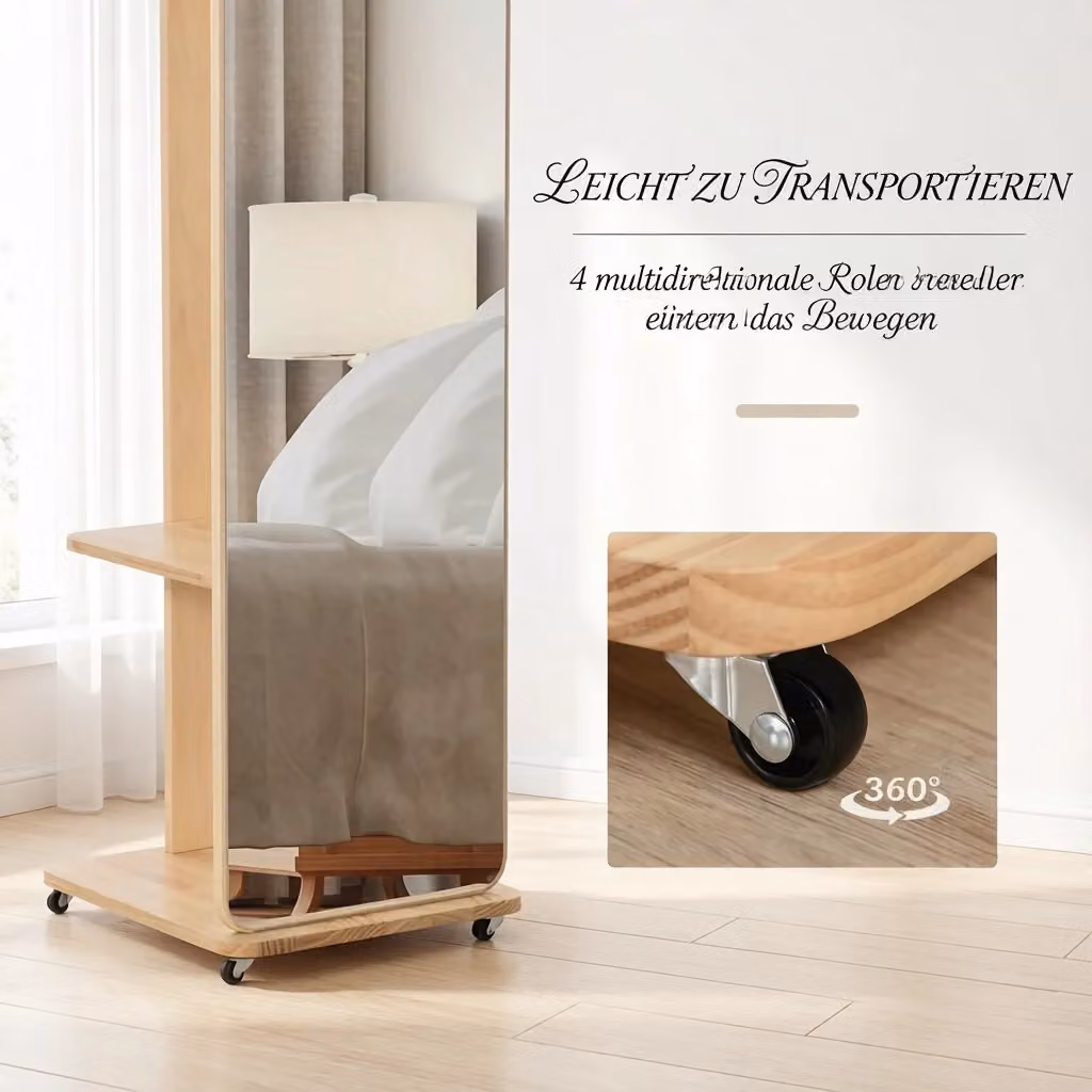 Specchio da terra REDOM con appendiabiti e ripiano in legno pino color beige L: 40 cm, P: 44,5 cm, H: 170 cm – 2
