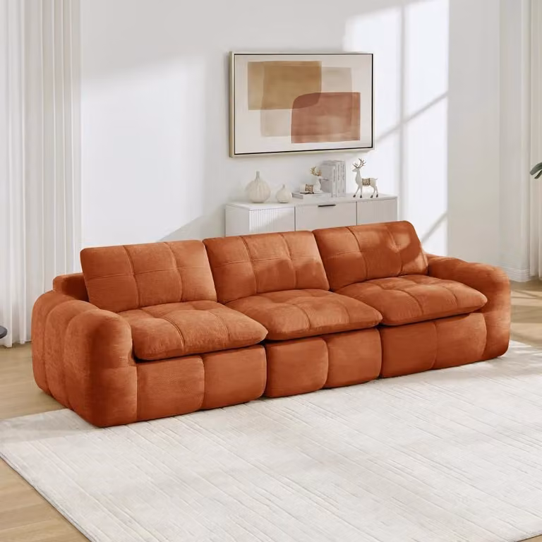 Divano modulare a 3 posti - Divano ad angolo a forma di L - Rivestimento in chenille - Design ergonomico - Cuscini imbottiti spessi per seduta e schienale - Non richiede montaggio - Colore: arancione