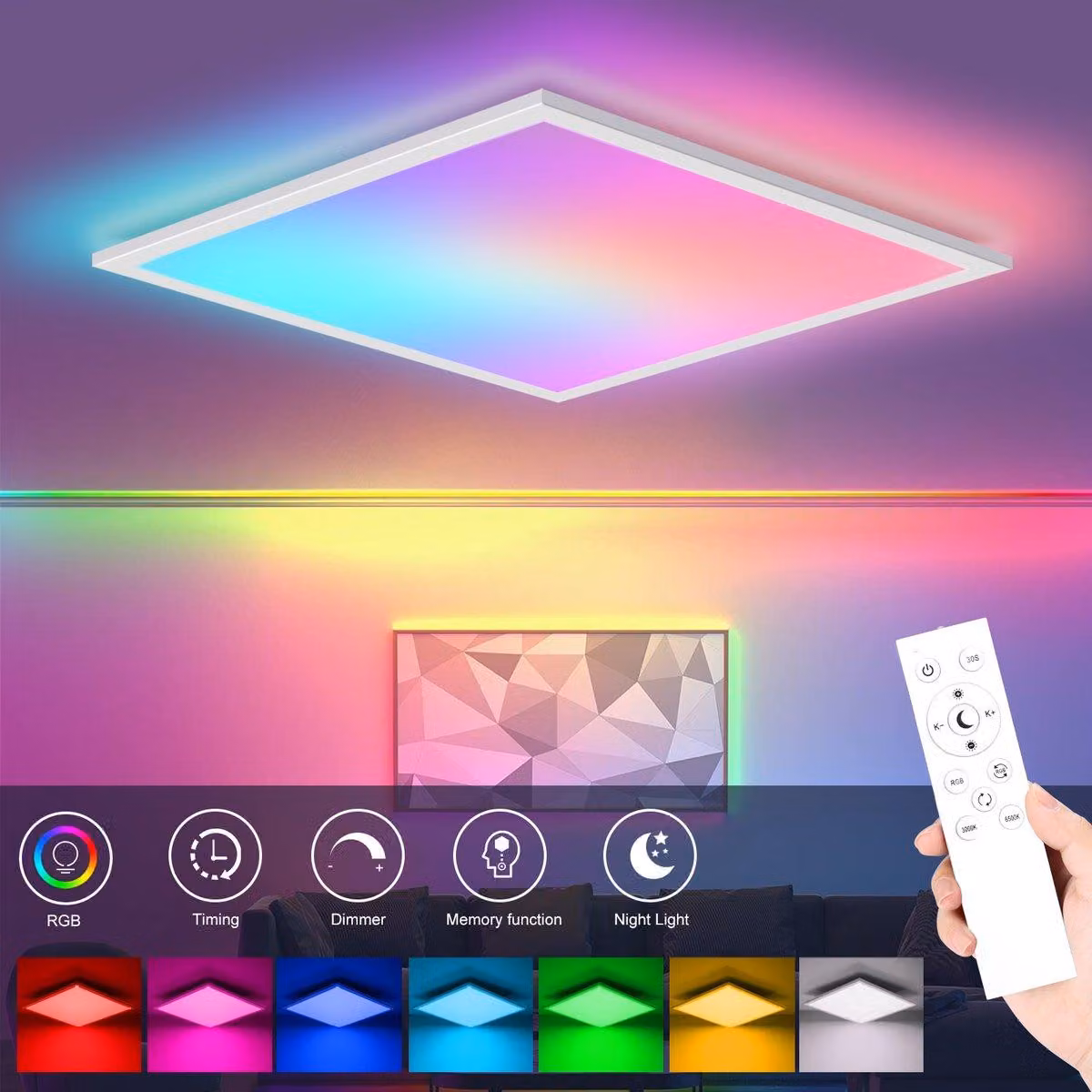 Lampada a soffitto LED con telecomando, 28W, 45x45 cm, con regolazione dell'intensità luminosa e della temperatura del colore
