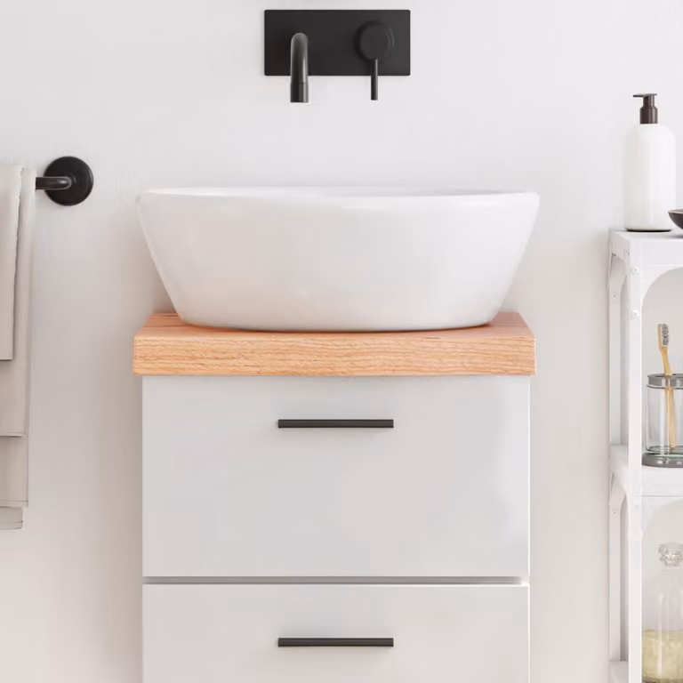 Piano Bagno vidaXL in Legno Massello Trattato Marrone L: 40 cm, P: 30 cm, H: 2-6 cm