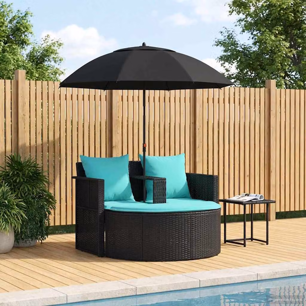 Set da giardino vidaXL in polyrattan nero e turchese composto da 8 pezzi con sedute imbottite e cuscini inclusi