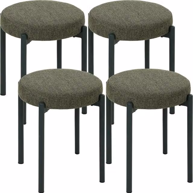 Set di 4 sgabelli impilabili HOMCOM in tessuto effetto lino e acciaio, verde scuro – 1
