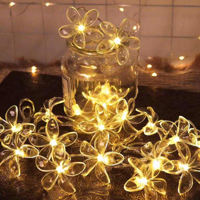 Catena luminosa a LED a forma di fiori, 3 metri, luce bianca calda
