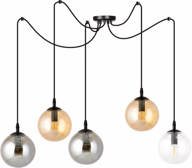 Lampadario a sospensione Emibig GIGI moderno in metallo e vetro nero e multicolore con 5 lampadine E14 dimmabile e altezza regolabile IP20