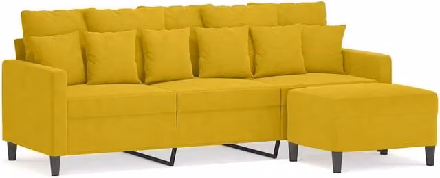 Divano | Divano da soggiorno | Sofa a 3 Posti con Poggiapiedi Giallo 180cm in Velluto