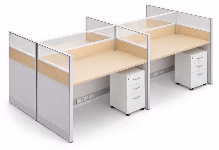 Postazione di lavoro OfficeLine Connect Duo con sistema di separazione in vetro modulare