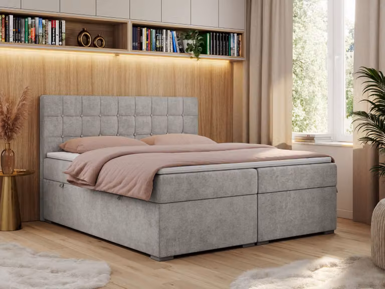 Letto boxspring, letto matrimoniale, letto imbottito con testiera, contenitore - CARMEN - 180x200 - Grigio chiaro - Struttura - H3